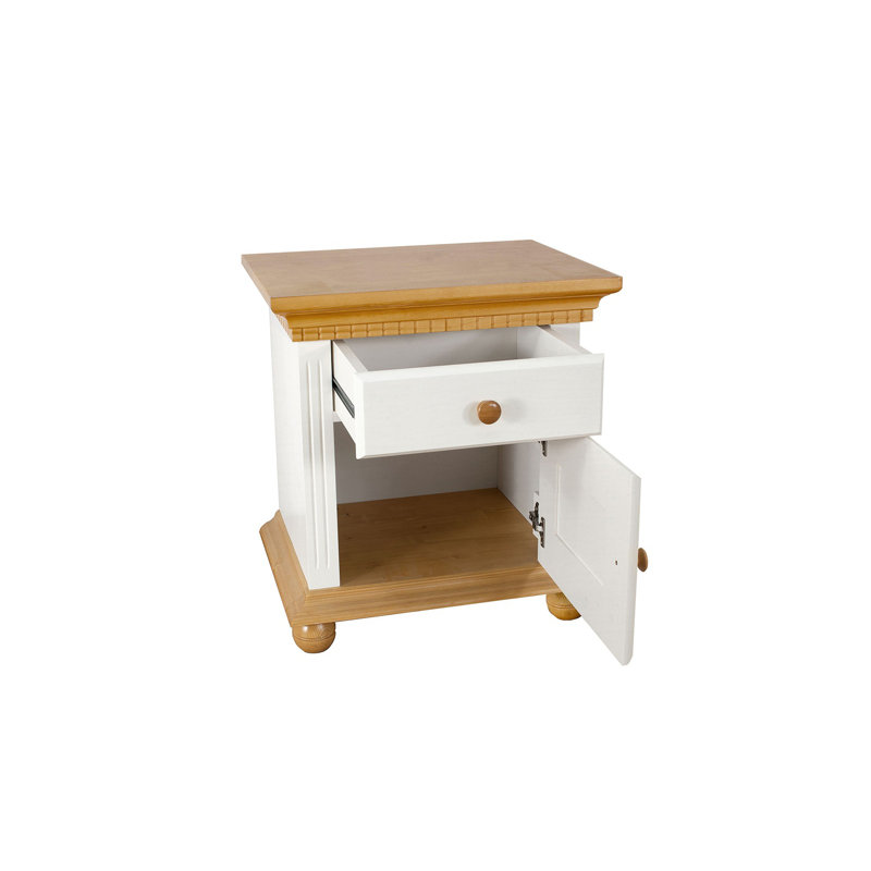 Jabari 55.5cm W Solid Wood Bedside Table, White and Honey Oak