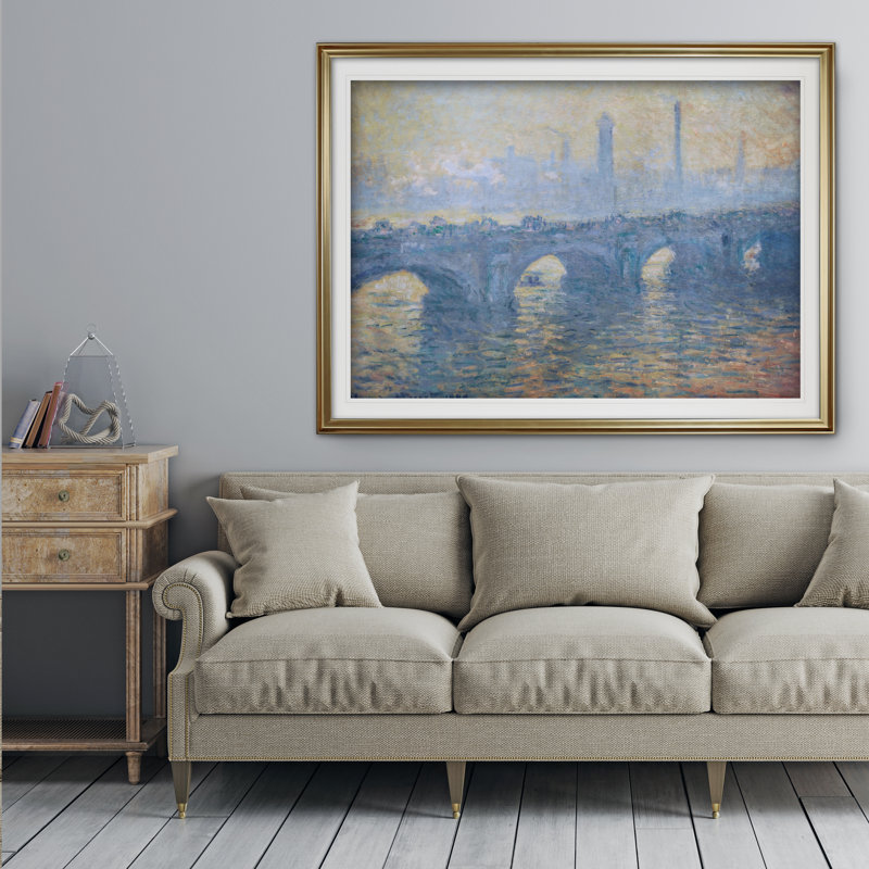« waterloo bridge » par claude monet print, Cadre noir, H 26 po x l 36 po x P 1,5 po