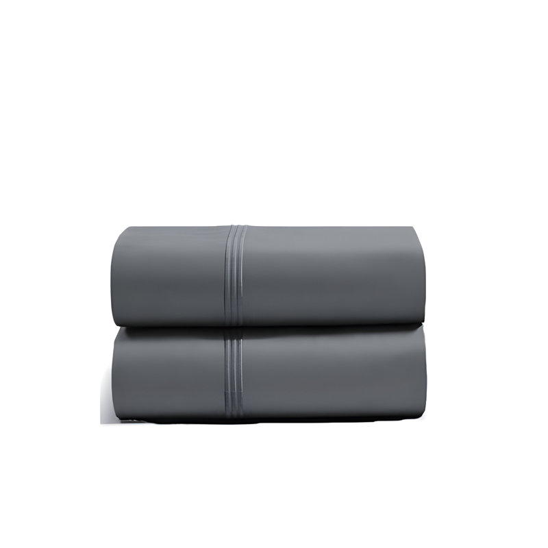 400TC Luxurious Triple Embroidery Cotton Sateen Pillowcases (Set Of 2), Dark Grey, 20" x 26"