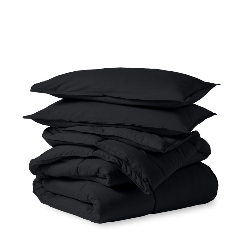 Ultra-Soft All Season Comforter Set, Queen Comforter + 2 Standard Shams, Black
