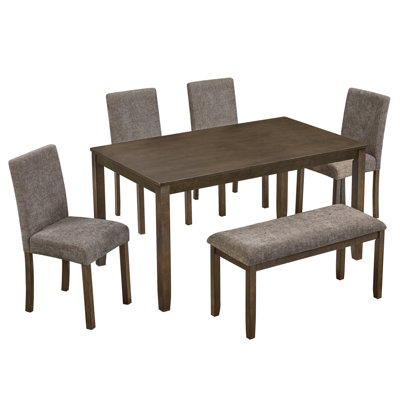 6-Piece Dining Table Set with Bench and Chairs, Wooden dining table set for 6 people, Farmhouse Rustic Style 6 Person Dining Table Set for Dining Room