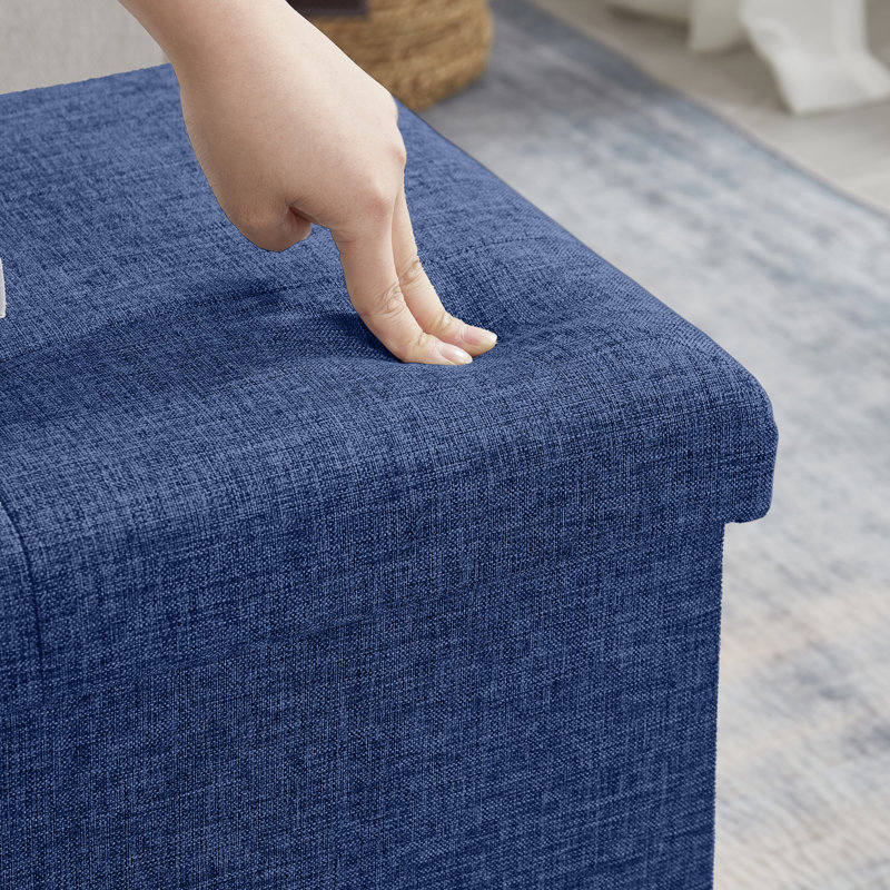 Torryn Linen Upholstered Storage Bench, Navy