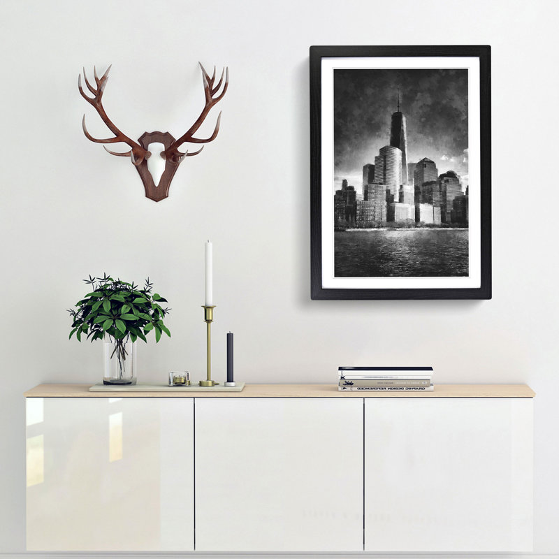 Freedom Tower in New York City - Picture Frame Painting Print, 45cm H x 33cm W x 2cm D, Black Framed