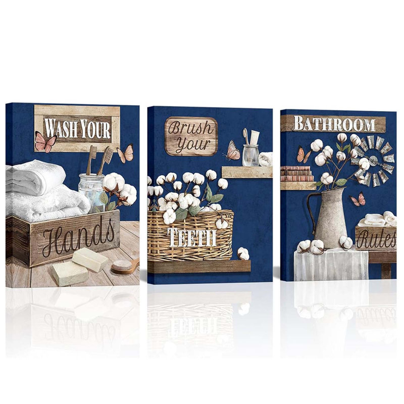3 Piece Wrapped Canvas Wall Art, Navy