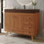 Meuble-lavabo autoportant avec comptoir en faux marbre, lavabo en céramique, 5 tiroirs et pieds en acier inoxydable