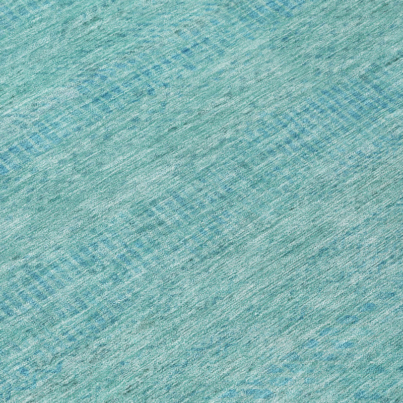 Aqua and White Striped Washable Synthetic 3' x 5' Rug