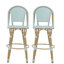 Ensemble de 2 tabourets de bar 29,5 po d'extérieur en rotin PE et aluminium français, fini sarcelle clair et bambou