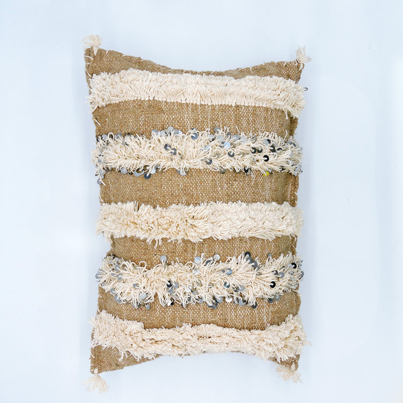 Wool Rectangular Pillow Cover, 17" x 24", Brown/Beige