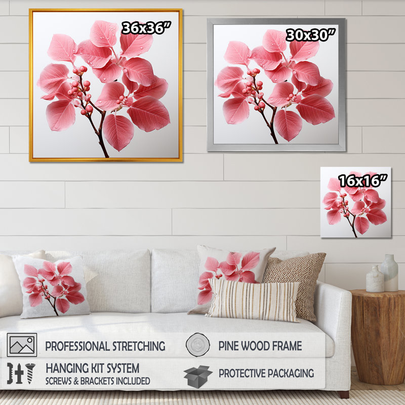 «Pink Leaves Rose Radiance» sur toile, H 24 po x l 24 po x P 1 po, Cadre flottant doré