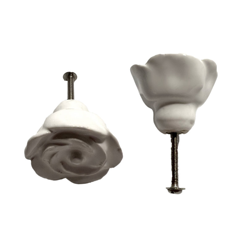 Ensemble de six poignées de tiroir en forme de fleur en céramique blanche