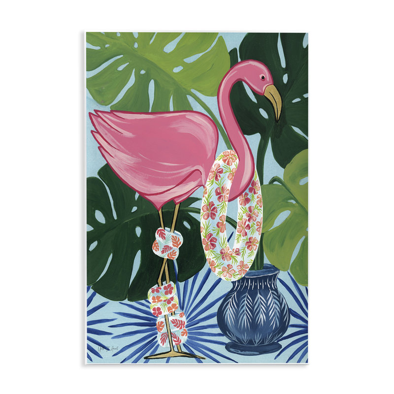 «Beach Ready Flamingo», art mural sur bois par Yvette St. Amant, H 15 po x l 10 po