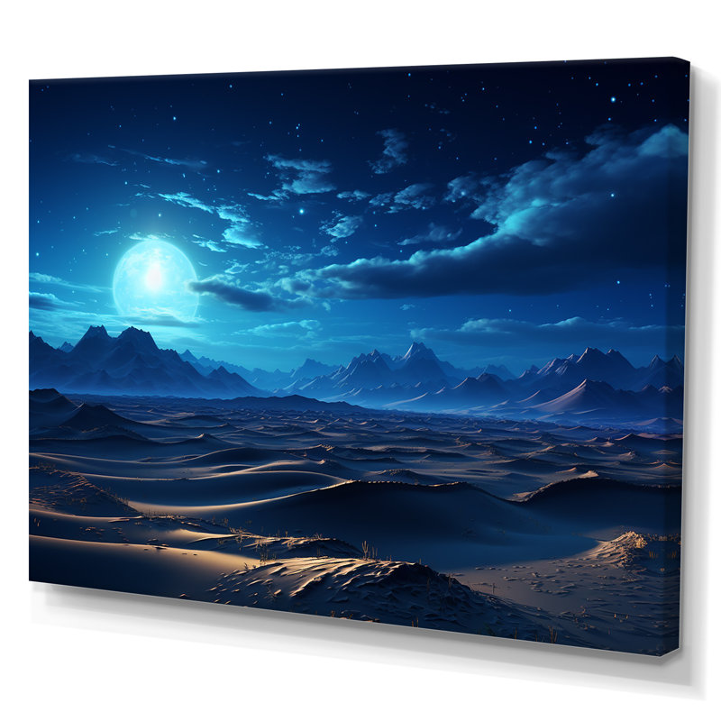 «Blue Nocturnal Desert Dunes I», art mural désert, Toile tendue, H 24 po x l 32 po x P 1 po
