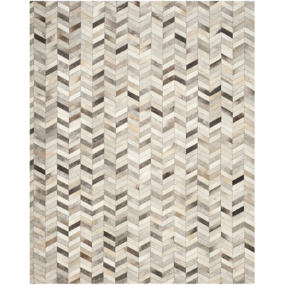 Heilman Hand Woven Herringbone Pattern Leather Rug
