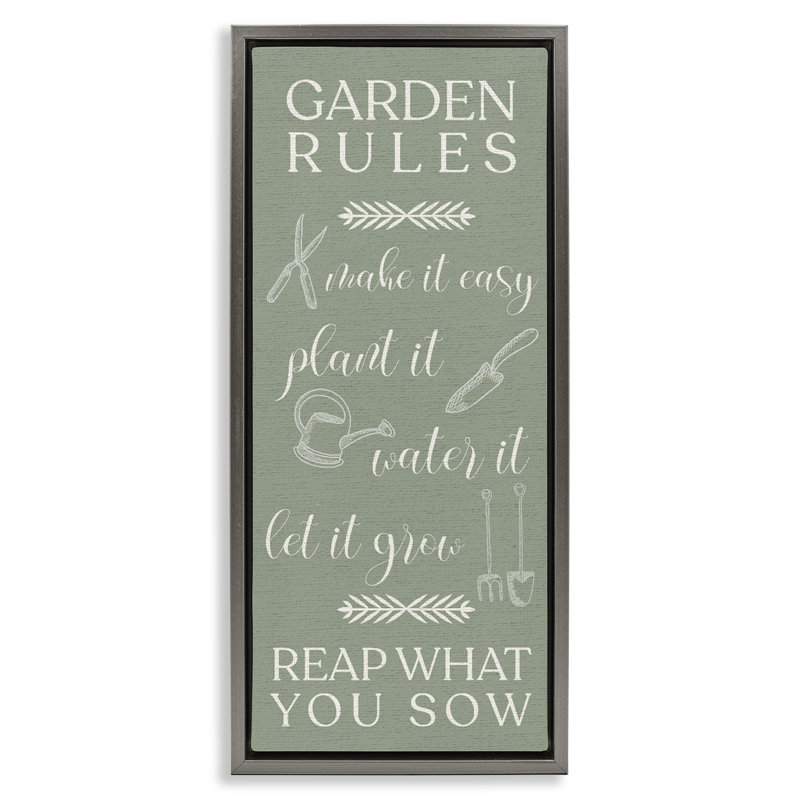 Cadre flottant «Garden Rules Reap What You Sow», design par Lil 'Rue, Cadre flottant gris lustré, H 25 po x l 11 po