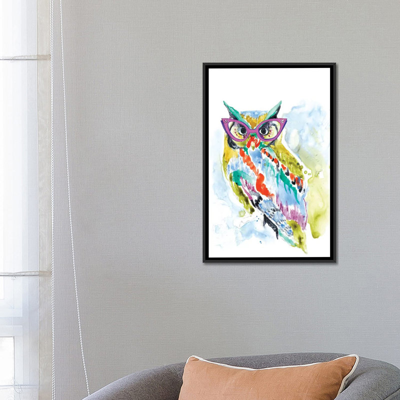 «Smarty-Pants Owl», reproduction sur toile, H 26 po x l 18 po x P 1,5 po, Toile avec cadre noir, Pas de tapis