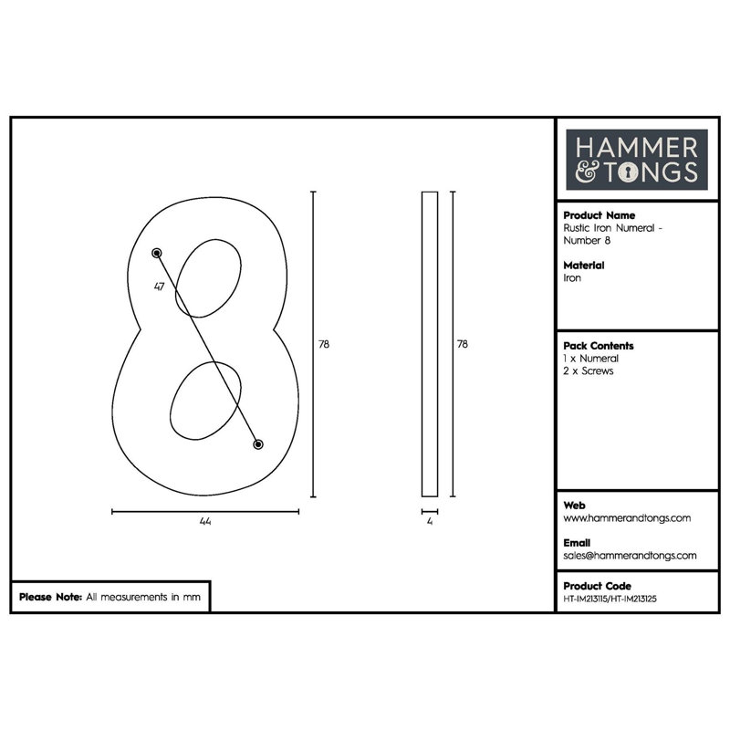 7.8cm H Iron House Number