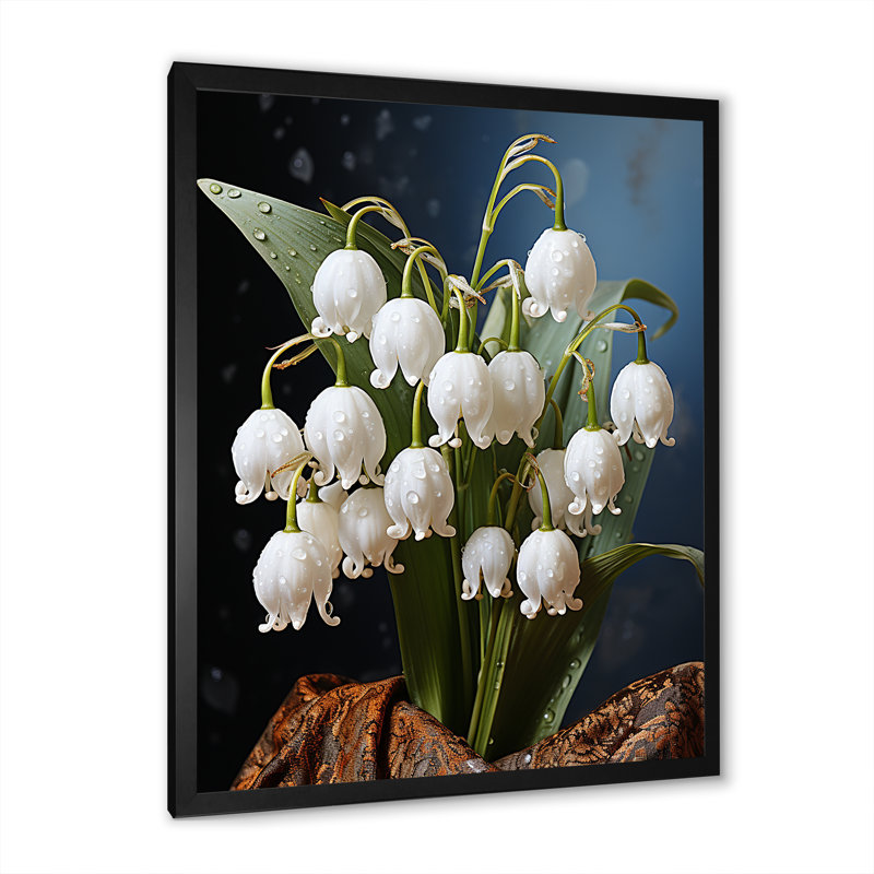 «Green Snowdrops Winter Flowers III» - décoration murale «Snowdrops», Encadrement doré, H 20 po x l 12 po x P 1 po