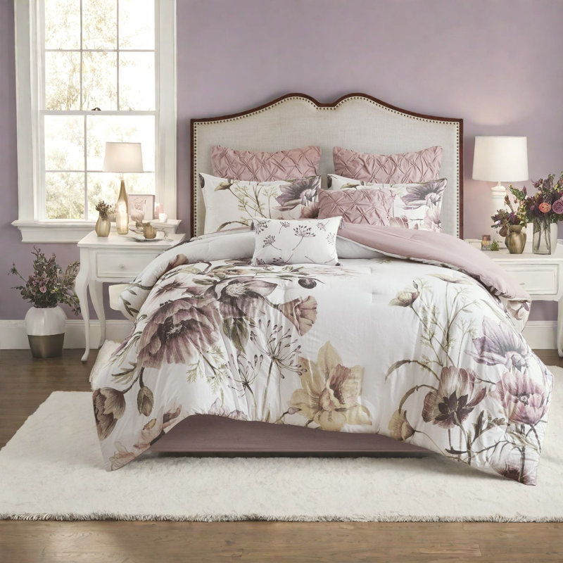 -piece Bedding Set, Cotton Printed Comforter, Blush Queen