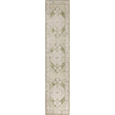 Haydel Oriental Machine Washable Power Loom Polyester Area Rug in Ivory/Green