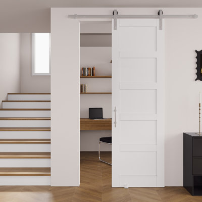 5-Lite Solid Manufactured Wood With Nickel-Plated Installation Hardware Kit Sliding Barn Door（No Assembly Required）