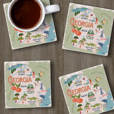 Georgia Attractions 4-Pack Tumbled Tile Stone Coasters