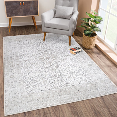 Tapis lavable antidérapant 10 x 14 - beige / blanc cassé