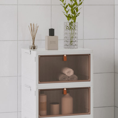 2 bacs de rangement pliables Marthy - Organisateurs d'une capacité de 23 pte avec couvercles et portes avant - Contenants de rangement empilables pour toute pièce par Home-Complet