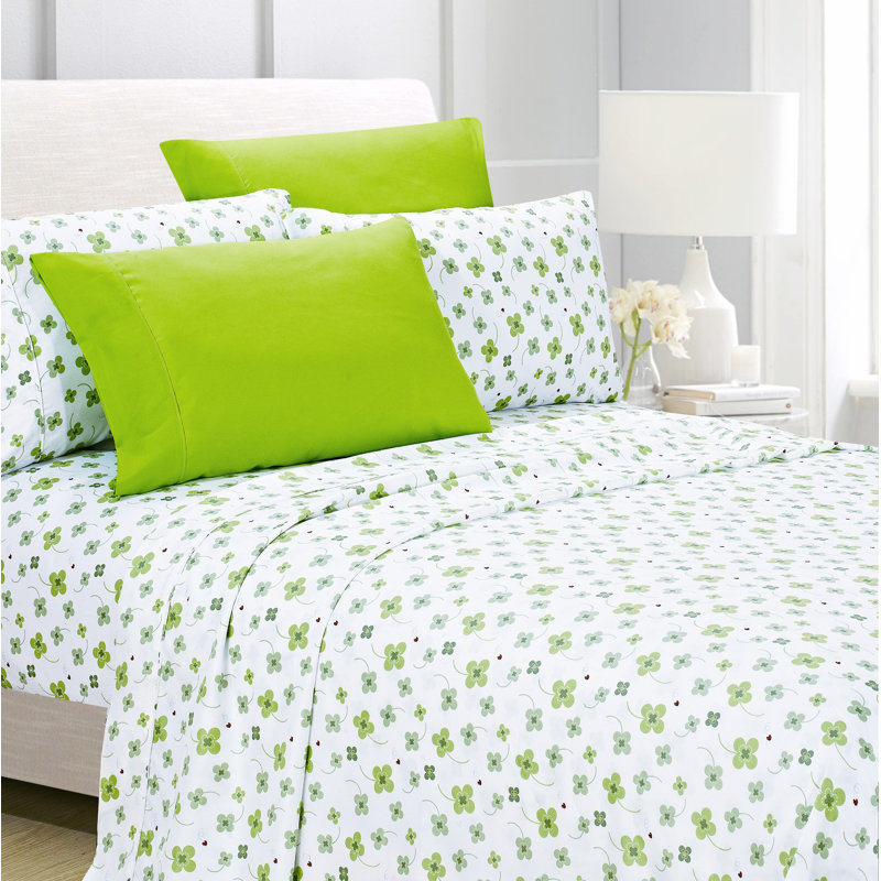 Premium Microfiber Floral Sheet Set, Queen Sheet Set + 1 Fitted Sheet + 4 Pillowcases