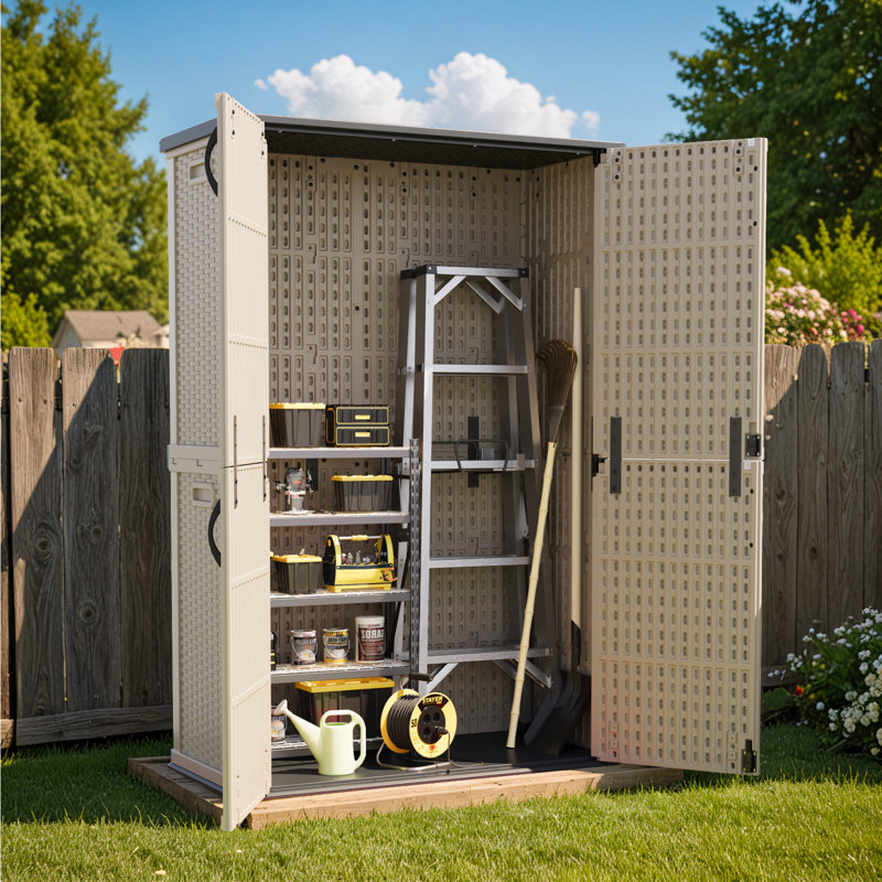 4 pi L 2 pi. D Abri de rangement vertical en résine pour l'extérieur, Beige