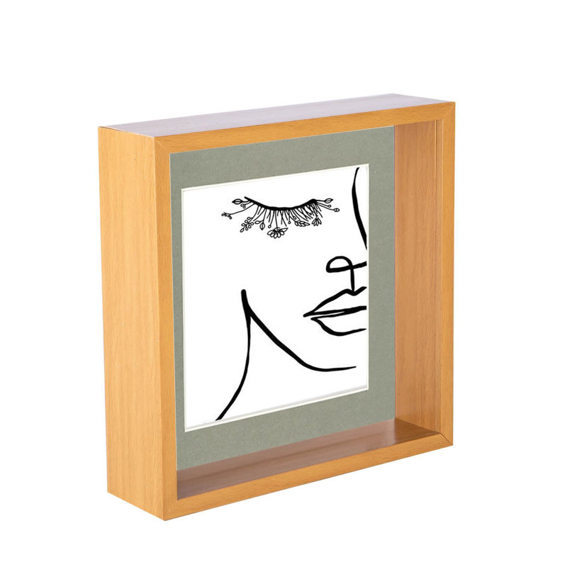 Nicola Spring - 3D Deep Box Photo Frame, Light Wood/Grey, 13cm x 13cm