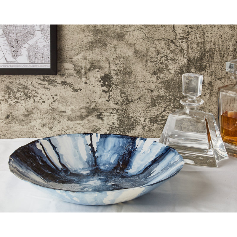 Abstract Bowl, Blue/Grey, 7.5cm H x 40cm W x 40cm D