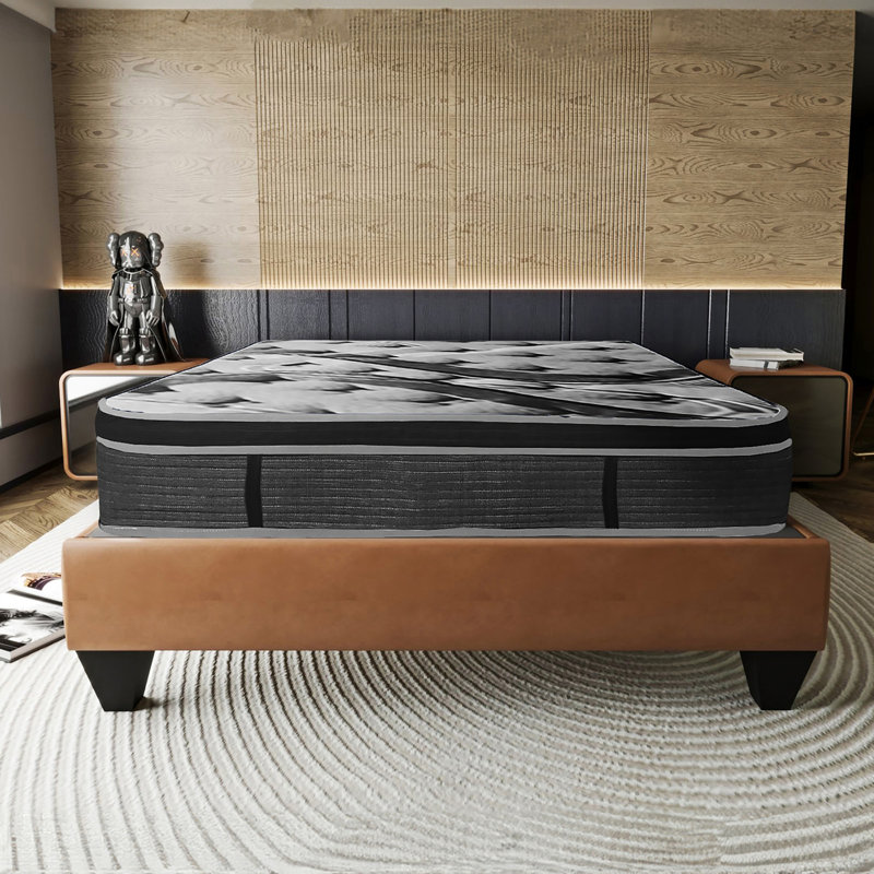 Luxurious 14in Euro Top Mattress, Plush Memory Foam Mattress for Bed Frames, Dark Gray, Full