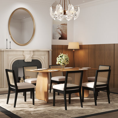 Dining Set, Mid-Century Modern Wooden Table & Upholstered Chair Set For Home, Kitchen, Dining Room