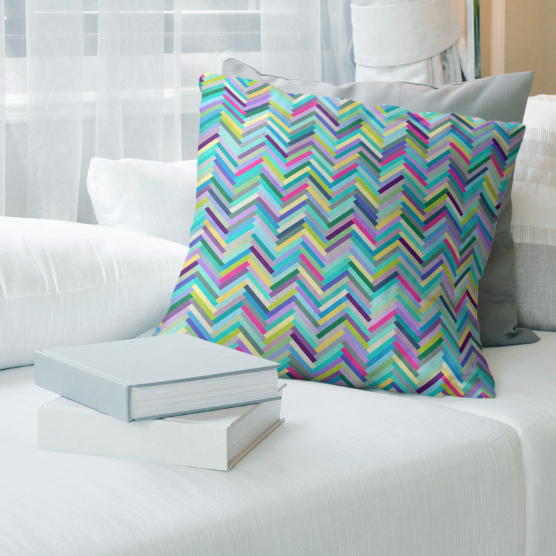 Coussin chevrons, Pas de bourre, 14 po x 14 po, Bleu
