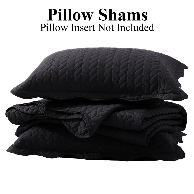 Microfiber Embossed Oversized Bedspread Set With Shams – Modern & Contemporary, Machine Washable, Dust-Resistant, Black