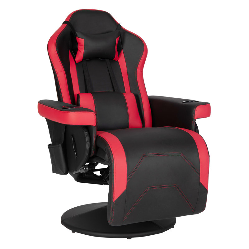 Inbox Zero Reclining Ergonomic Swiveling PC Racing Game Chair with  Footrest Black/Red - Main Image