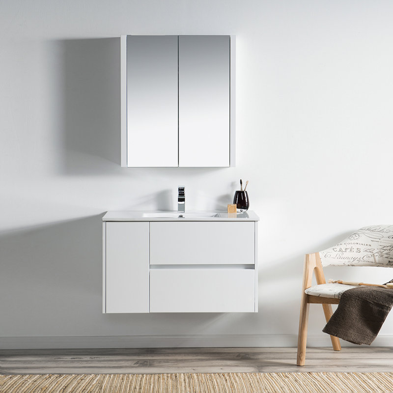 Ensemble de meuble-lavabo simple mural 36 po Oquendo, Blanc lustré