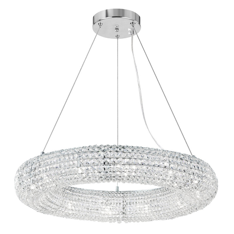 12 Light Chandelier, 32 Inch Chrome Finish with Crystal Accents, Adjustable Hanging Chain, Dining Room Fixture