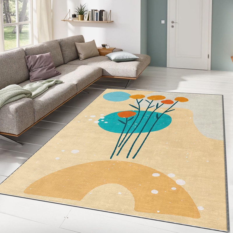 Non-Slip Area Rug, 100% Polyester, 47.2 x 70.9 inches | Raschel Knitting, Pile Height: 0.4 inches | Woven Carpet with Felt Dot Underside, Machine Washable | Stylish Digital Print Design for Home Decor