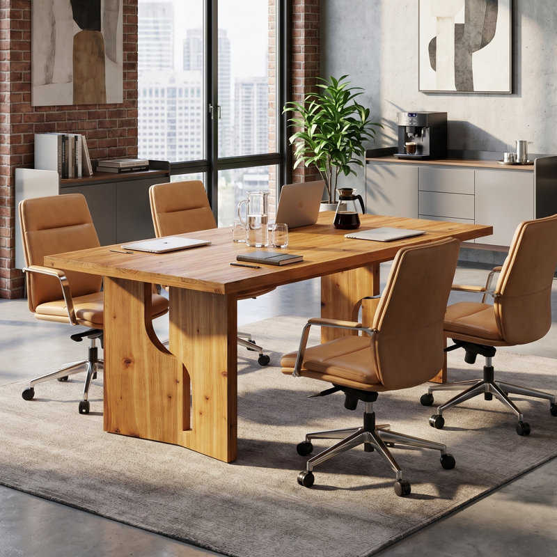 Table de conférence moderne en bois massif de 62,99 po avec bureau à double découpes unique pour le bureau et l'espace de travail
