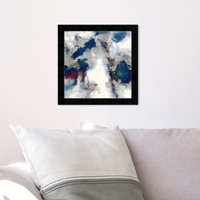 Blue and Silver Abstract Shades Urban Modern Framed Art Painting for Living Room