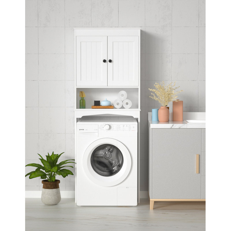 Au-dessus de la toilette Armoire de rangement autoportante pour salle de bain avec tablettes réglables, Blanc