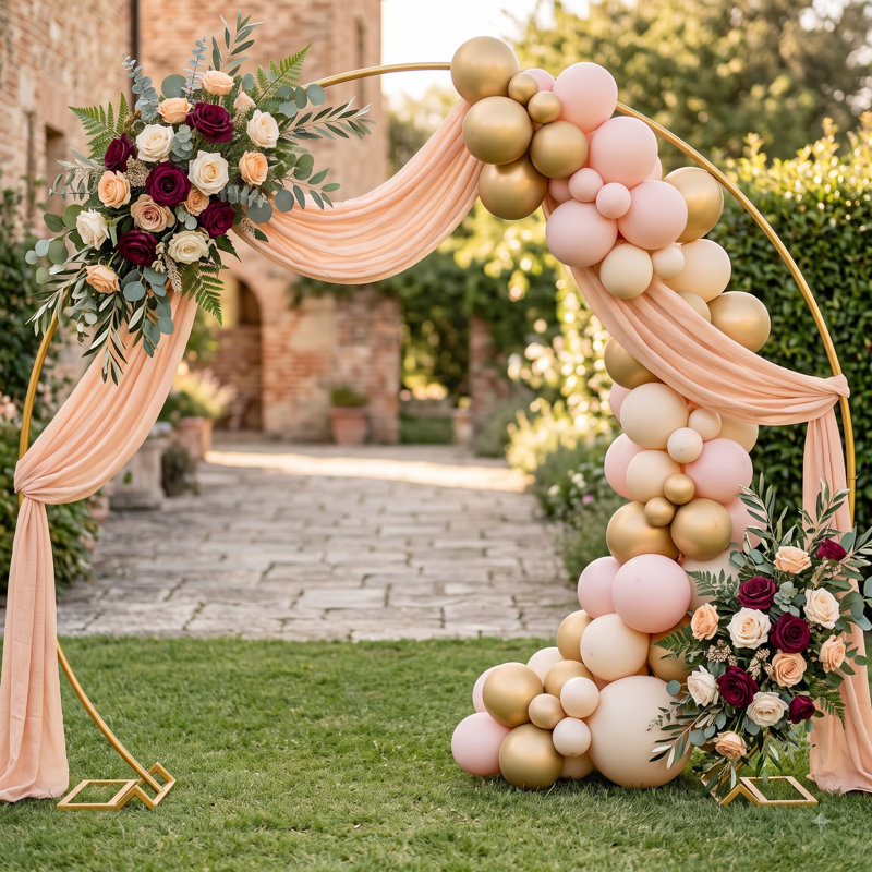 Cadre de fond circulaire en métal doré de 8 pi, support de voûte en forme de ballon rond pour les événements d'anniversaire, de mariage, de douche nuptiale et de cérémonie d'anniversaire