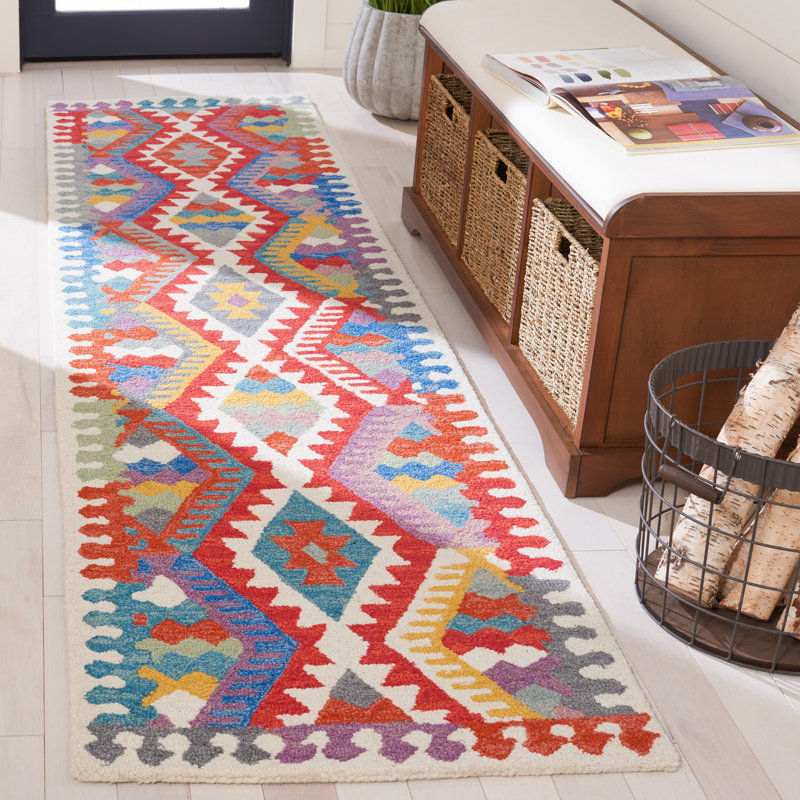 Tapis ivoire / rouge Horwich 407, Tapis de couloir 2 pi 3 po x 9 pi