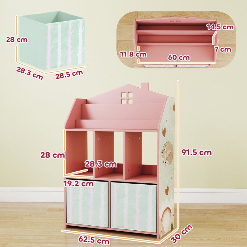 AIYAPLAY Kids Bookshelf with Storage, Toy Storage Unit, Book Display, Pink