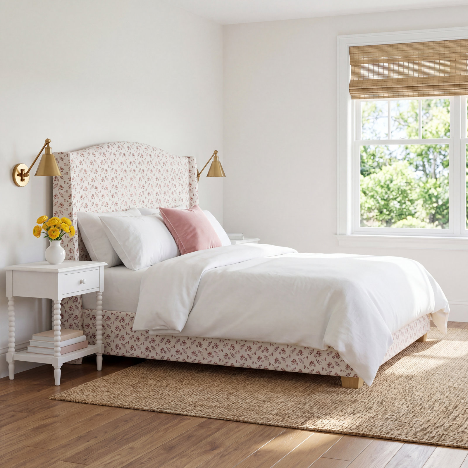 Allis Cotton Wingback Bed, California King, Anderson Stripe Green