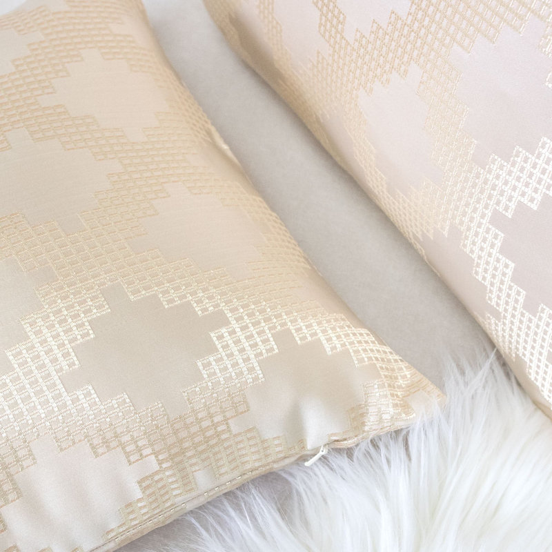 Geometric Outdoor Throw Pillow, Beige/Silver