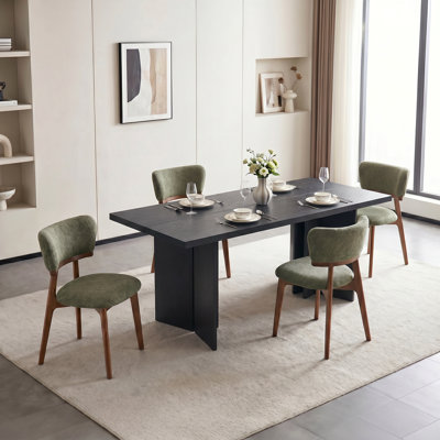 Amiliana 2-8 Person Wooden Rectangular Dining Table With Upholstery Dining Chairs