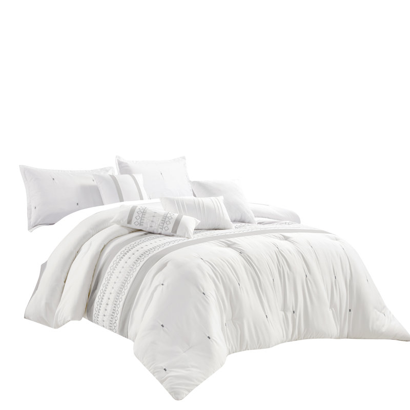 Kriti White Microfiber Queen 7-Piece Comforter Set