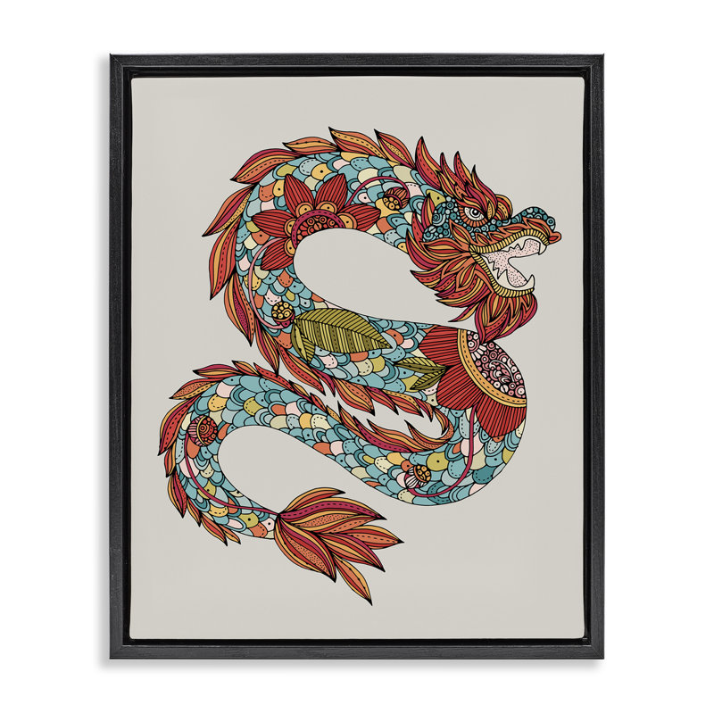 Art mural encadré détaillé de l'année du dragon gris par Valentina Harper, Cadre flottant noir de jais, H 21 po x l 17 po